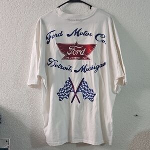 Forever 21 Ford White Blue Red Graphic Tee Full Print Patch Sz L